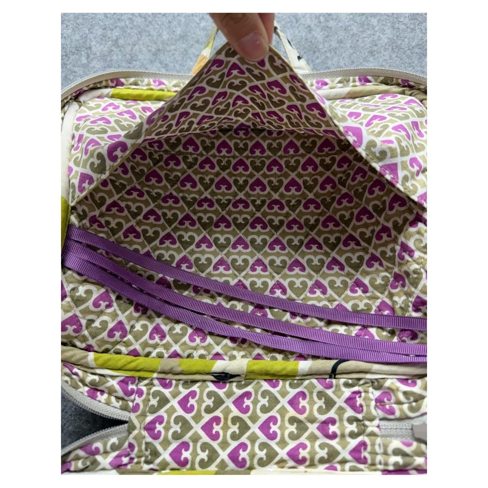 Vera Bradley Quilted Floral Tech Organizer Cosmetic Bag Purple Green Tan Heart